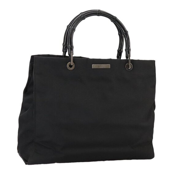 GUCCI Bamboo Hand Bag Nylon Black 002 1010 3444 Auth - Picture 1 of 16